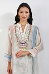 Buy_Devyani Mehrotra_Ivory Chanderi 40 Gms Printed Floral Mandarin Collar Tunic _Online_at_Aza_Fashions