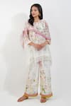 Buy_Devyani Mehrotra_Ivory Chanderi Printed Summer Floral Keyhole Kurta And Flared Pant Set _at_Aza_Fashions