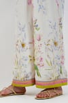 Devyani Mehrotra_Ivory Chanderi Printed Summer Floral Keyhole Kurta And Flared Pant Set _Online_at_Aza_Fashions