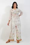 Shop_Devyani Mehrotra_Ivory Chanderi Printed Summer Floral Keyhole Kurta And Flared Pant Set _Online_at_Aza_Fashions