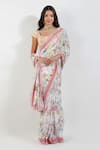 Buy_Devyani Mehrotra_Ivory Crepe Printed Summer Floral Saree With Unstitched Blouse Piece _at_Aza_Fashions