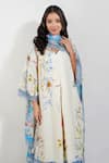 Devyani Mehrotra_Ivory Viscose Chiffon Printed Summer Floral V Neck Kurta Pant Set _Online_at_Aza_Fashions