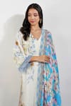 Buy_Devyani Mehrotra_Ivory Viscose Chiffon Printed Summer Floral V Neck Kurta Pant Set 