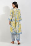 Shop_Devyani Mehrotra_Yellow Viscose Muslin Printed Floral Keyhole Flirty Pleats Tunic And Pant Set _at_Aza_Fashions