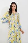 Buy_Devyani Mehrotra_Yellow Viscose Muslin Printed Floral Keyhole Flirty Pleats Tunic And Pant Set 