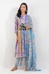 Buy_Devyani Mehrotra_Multi Color Viscose Chiffon Printed Floral Patchwork Shabby Anarkali Set _at_Aza_Fashions