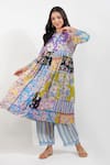 Buy_Devyani Mehrotra_Multi Color Viscose Chiffon Printed Floral Patchwork Shabby Anarkali Set _Online_at_Aza_Fashions