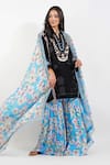 Buy_Devyani Mehrotra_Black Viscose Chiffon Printed Shabby Panelled Embroidered Kurta Gharara Set _at_Aza_Fashions