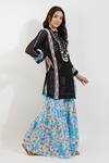 Devyani Mehrotra_Black Viscose Chiffon Printed Shabby Panelled Embroidered Kurta Gharara Set _at_Aza_Fashions