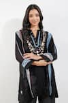 Devyani Mehrotra_Black Chanderi 40 Gms Embroidery Ecelectic Mandarin Shabby Chic Panelled Kurta _at_Aza_Fashions