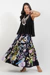 Shop_Devyani Mehrotra_Black Chanderi Embroidery Ecelectic Halter Neck Top And Floral Print Skirt Set _Online_at_Aza_Fashions