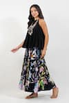 Devyani Mehrotra_Black Chanderi Embroidery Ecelectic Halter Neck Top And Floral Print Skirt Set _at_Aza_Fashions