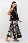 Buy_Devyani Mehrotra_Black Chanderi Embroidery Ecelectic Halter Neck Top And Floral Print Skirt Set 