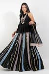 Shop_Devyani Mehrotra_Black Chanderi 40 Gms Printed Floral Stripe Halter Neck Summer Lehenga Set _Online_at_Aza_Fashions