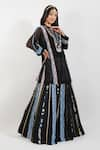 Buy_Devyani Mehrotra_Black Chanderi 40 Gms Embellished Lace Mandarin Shabby Panelled Lehenga Set 