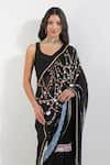 Buy_Devyani Mehrotra_Black Chanderi 40 Gms Embroidery Zardozi Saree With Unstitched Blouse Piece _Online_at_Aza_Fashions