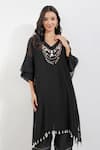 Buy_Devyani Mehrotra_Black Chanderi 40 Gms Embroidery Ecelectic V Neck Shabby Kaftan And Pant Set _Online_at_Aza_Fashions