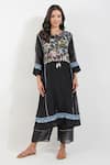 Devyani Mehrotra_Black Chanderi 40 Gms Printed Summer Floral Round Panelled Kurta Set _at_Aza_Fashions