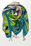 Buy_Devyani Mehrotra_Green Peacock And Floral Print Scarf _at_Aza_Fashions