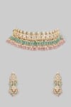 Shop_Prihan Luxury Jewelry_Pink Stone Layered Drop Choker Necklace Set _at_Aza_Fashions