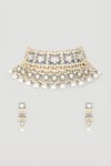 Buy_Prihan Luxury Jewelry_Blue Pearls, Stones Kundan Lotus Choker Necklace Set _at_Aza_Fashions
