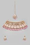 Shop_Prihan Luxury Jewelry_Pink Pearls, Stones Meenakari Work Kundan Choker Necklace Set _at_Aza_Fashions