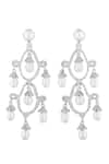 Buy_Prihan Luxury Jewelry_Silver Plated Pearls, Crystals Drop Dangler Earrings _at_Aza_Fashions