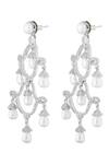 Shop_Prihan Luxury Jewelry_Silver Plated Pearls, Crystals Drop Dangler Earrings _at_Aza_Fashions