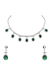 Shop_Prihan Luxury Jewelry_Green Stone Cubic Zircon Floral Embellished Necklace Set _at_Aza_Fashions