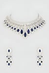 Buy_Prihan Luxury Jewelry_Blue Stone Cubic Zircon Embellished Necklace Set _at_Aza_Fashions