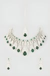 Buy_Prihan Luxury Jewelry_Green Stone Cubic Zircon Crescent Embellished Necklace Set _at_Aza_Fashions