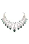 Shop_Prihan Luxury Jewelry_Green Stone Cubic Zircon Crescent Embellished Necklace Set _at_Aza_Fashions