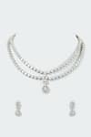 Shop_Prihan Luxury Jewelry_Silver Plated Cubic Zircon Diamonds Double Lined Necklace Set _at_Aza_Fashions