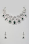 Shop_Prihan Luxury Jewelry_Green Stone Floral Cubic Zircon Diamond Necklace Set _at_Aza_Fashions