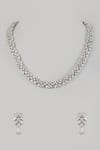 Shop_Prihan Luxury Jewelry_Silver Plated Cubic Zircon Diamonds Embellished Necklace Set _at_Aza_Fashions