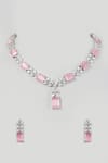 Shop_Prihan Luxury Jewelry_Pink Stone Geometric Embellished Necklace Set _at_Aza_Fashions