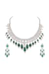 Buy_Prihan Luxury Jewelry_Silver Plated Cubic Zircon Diamonds Drop Embellished Necklace Set _at_Aza_Fashions