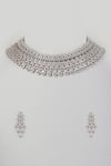 Shop_Prihan Luxury Jewelry_Silver Plated Cubic Zircon Diamonds Embellished Choker Necklace Set _at_Aza_Fashions