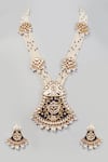 Shop_Prihan Luxury Jewelry_Blue Kundan Floral Meena Pendant Long Necklace Set _at_Aza_Fashions