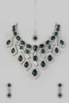 Shop_Prihan Luxury Jewelry_Green Stones Layered Cubic Zircon Diamond Necklace Set _at_Aza_Fashions