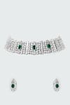 Shop_Prihan Luxury Jewelry_Green Stones Clustered Diamond Embellished Necklace Set _at_Aza_Fashions