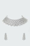 Shop_Prihan Luxury Jewelry_Silver Plated Cubic Zircon Diamonds Floral Necklace Set _at_Aza_Fashions