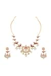 Shop_Prihan Luxury Jewelry_Red Kundan Botanic Embellished Necklace Set _at_Aza_Fashions