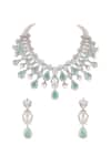 Shop_Prihan Luxury Jewelry_Green Stones Drop Embellished Zircon Necklace Set _at_Aza_Fashions