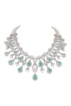 Buy_Prihan Luxury Jewelry_Green Stones Drop Embellished Zircon Necklace Set _Online_at_Aza_Fashions