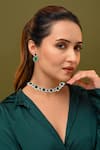 Buy_Prihan Luxury Jewelry_Green Stones Geometric Studded Necklace Set _at_Aza_Fashions