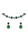 Shop_Prihan Luxury Jewelry_Green Stones Geometric Studded Necklace Set _at_Aza_Fashions