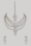 Shop_Prihan Luxury Jewelry_Silver Plated Cubic Zircon Diamonds Layered Necklace Set _at_Aza_Fashions