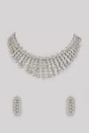 Shop_Prihan Luxury Jewelry_Silver Plated Cubic Zircon Diamonds Embellished Necklace Set _at_Aza_Fashions