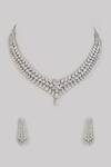 Shop_Prihan Luxury Jewelry_Silver Plated Cubic Zircon Diamonds Studded Necklace Set _at_Aza_Fashions